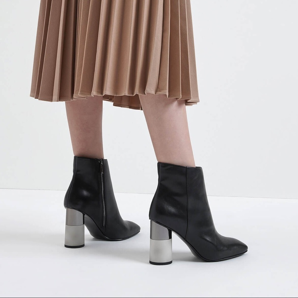Charles & Keith Black Ankle Boots Color Block Heel